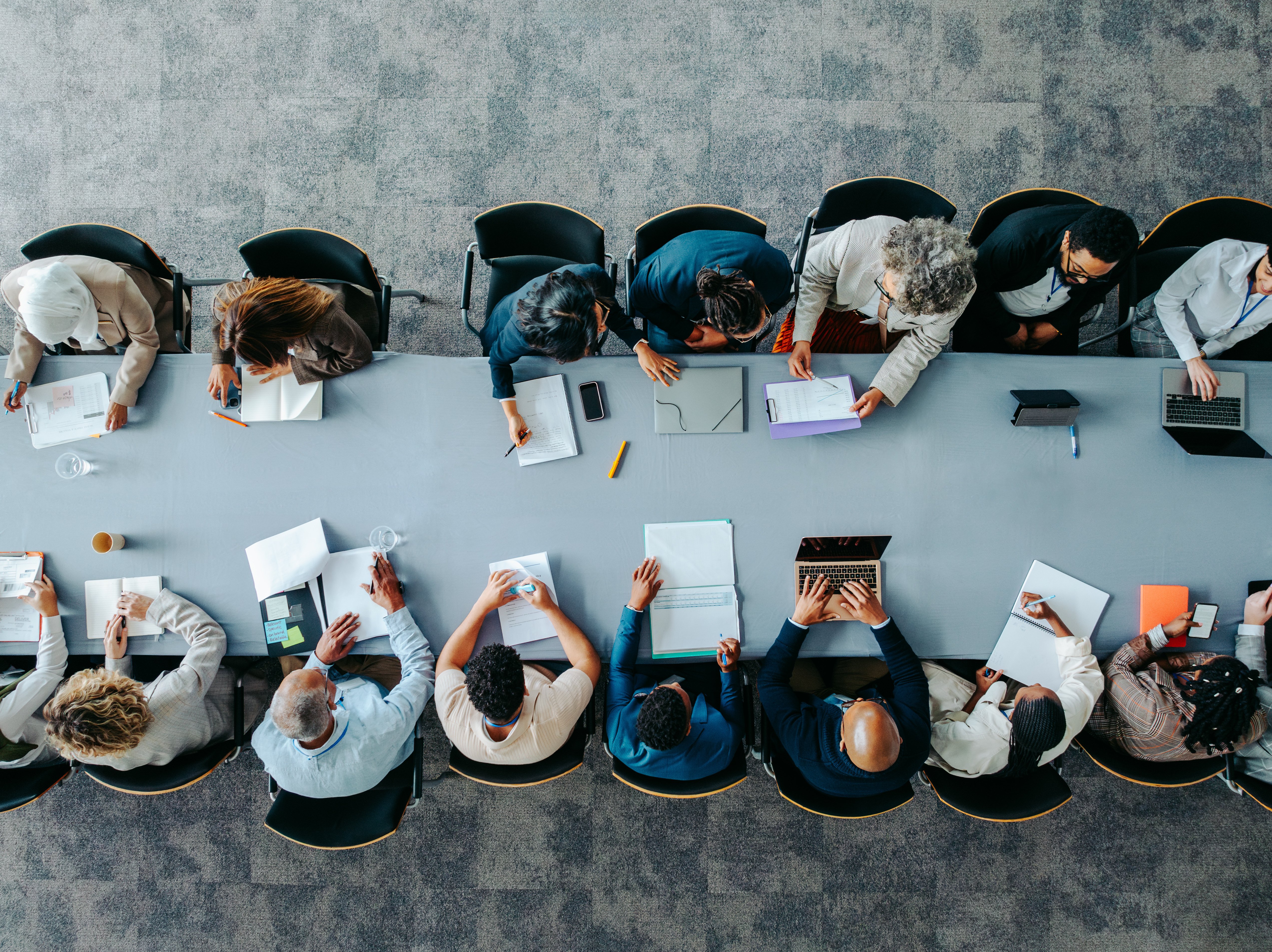 Overhead view of a team meeting